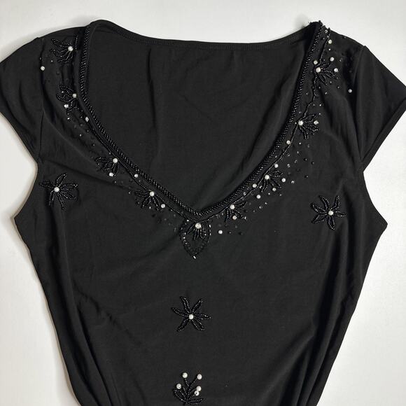 Whimsigoth Black Beaded Pearl Top M Romantic Witchy Y2K Glam Goth Fairycore - Picture 6 of 12
